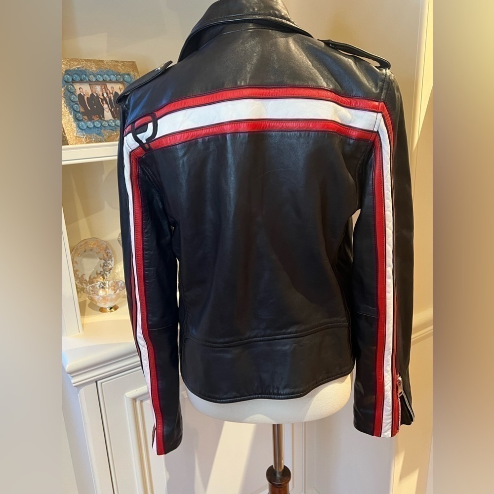 Pinko Ramones impavido Moto black leather red & white racing stripes size 10 - Picture 4 of 16